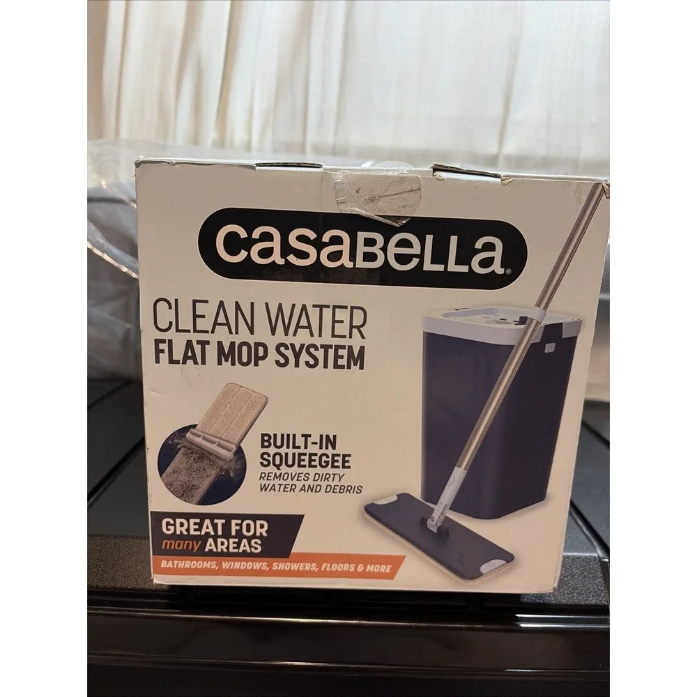 Casabella Clean Water Flat Mop Bucket System- Microfiber Mop All In 1- BRAND NEW